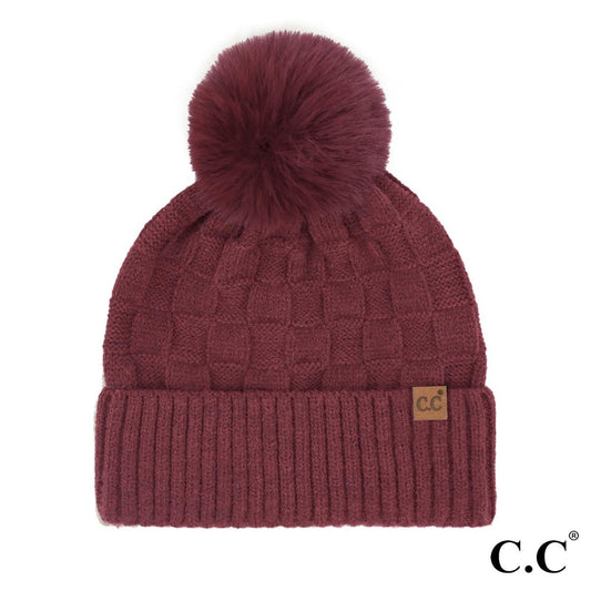 C.C Weaving Texture Pom Beanie | Burgundy 