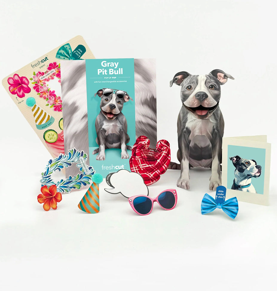 Grey Pitbull Dog Pop-Up Card