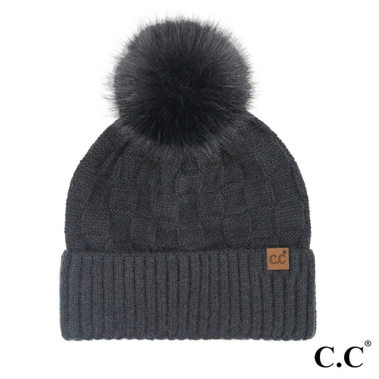 C.C Weaving Texture Pom Beanie | Black