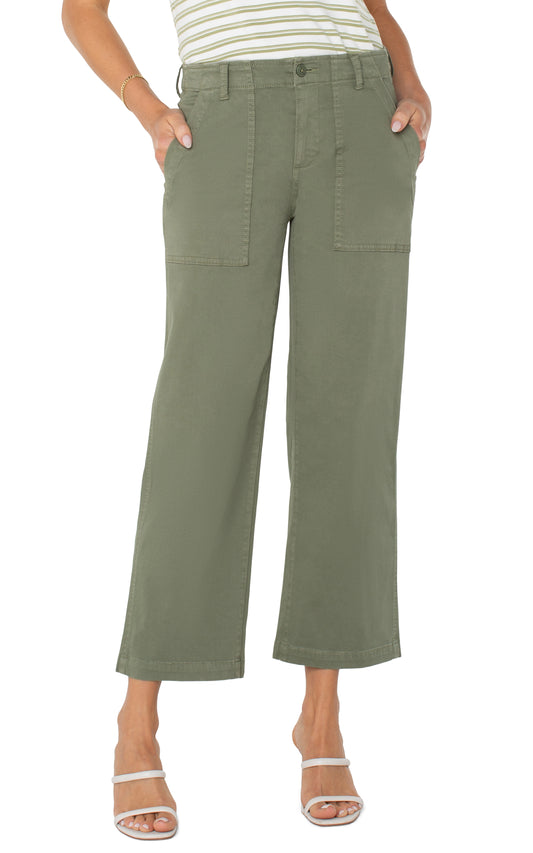 Liverpool Cargo Crop Wide Leg | Martini Olive