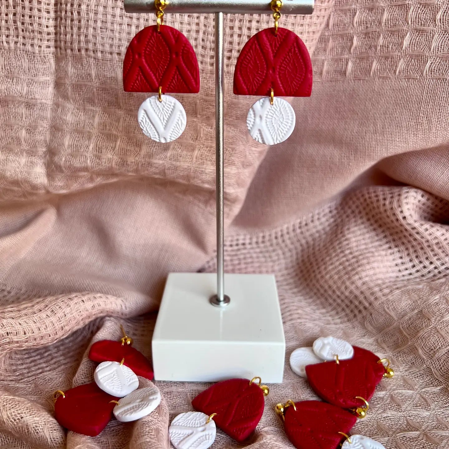 Cable Knit Valentines Clay Earrings