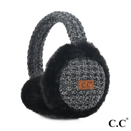 C.C Heather Knitted Faux Fur Earmuff | Charcoal