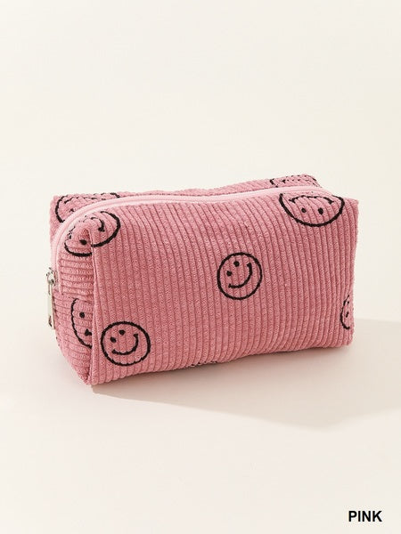 Corduroy Smile Cosmetic Pouch Bag | Pink