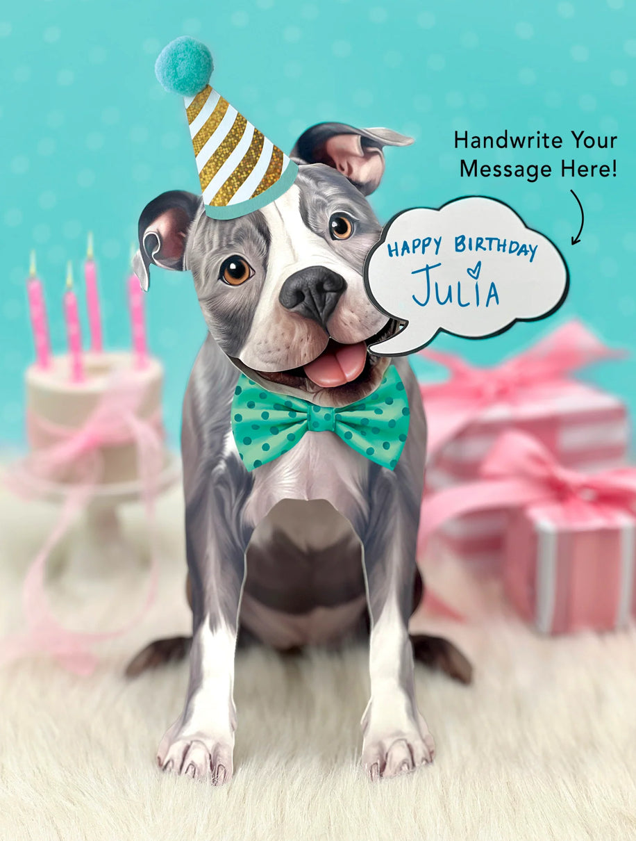 Grey Pitbull Dog Pop-Up Card