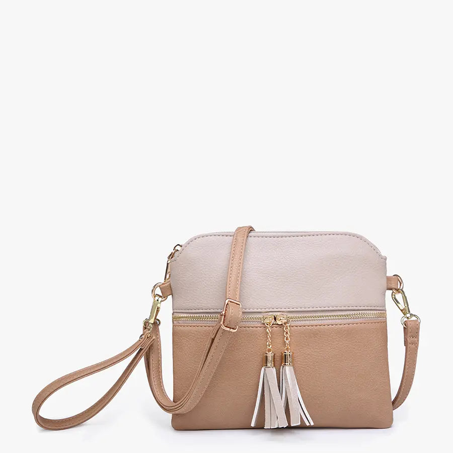 Taupe + Beige Tara Double Zip Crossbody/Wristlet