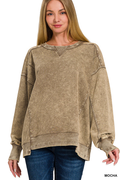 Bailey Acid Wash Pullover | Mocha