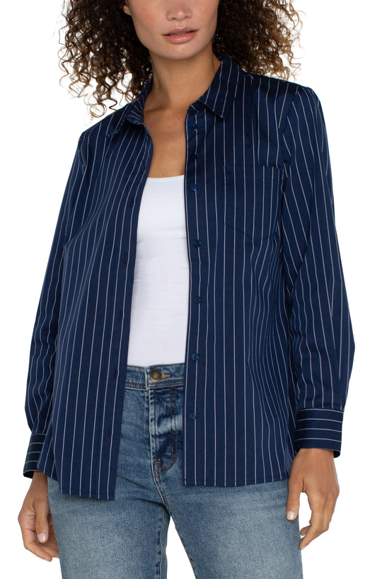 Liverpool Navy + White Pinstripe Top