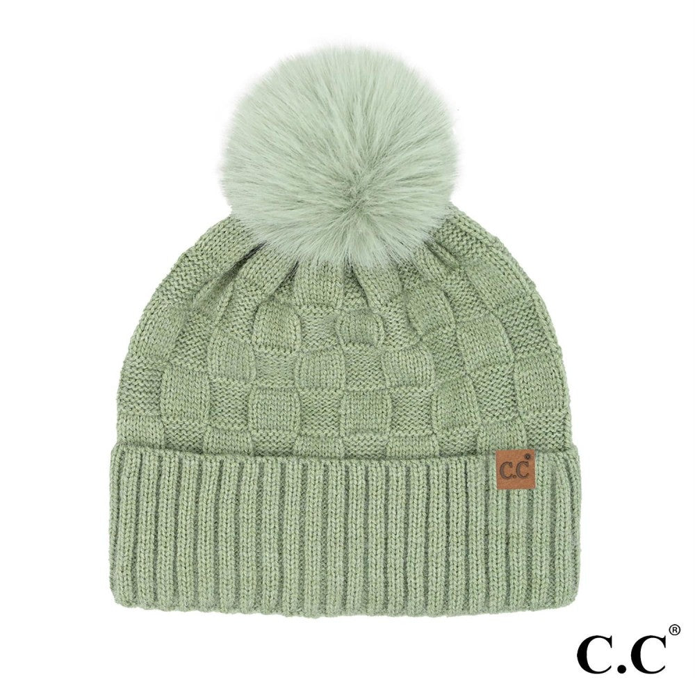 C.C Weaving Texture Pom Beanie | Sage