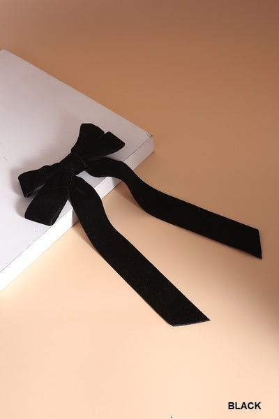 Velvet Long Ribbon Hair Bow Clip | Black