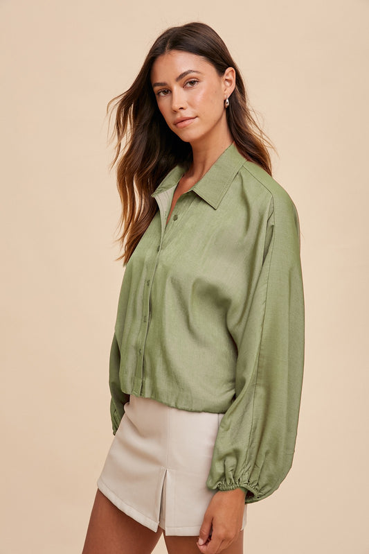 Mia Button Down Top | Light Olive