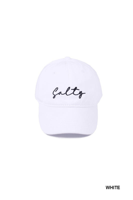 Salty Embroidered Vintage Washed Baseball Hat | White