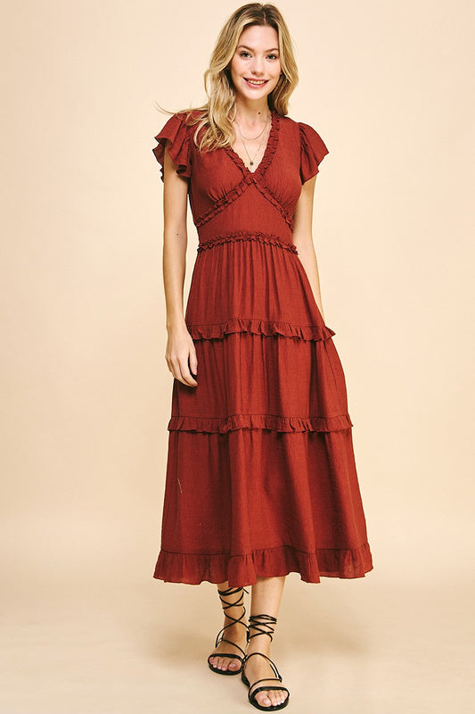 Addie Ruffle Dress | Rust