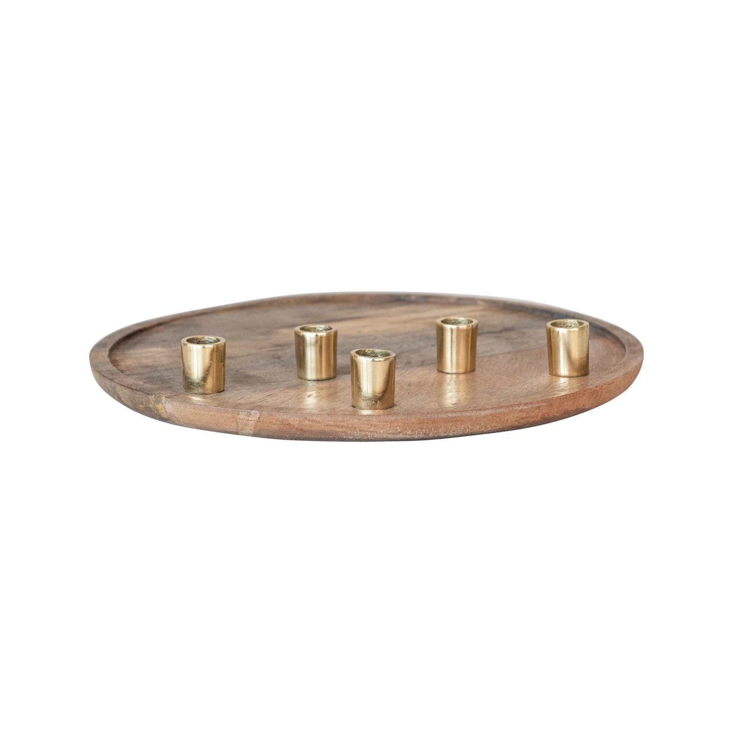 Decorative Mango Wood & Aluminum Tray Taper Holder