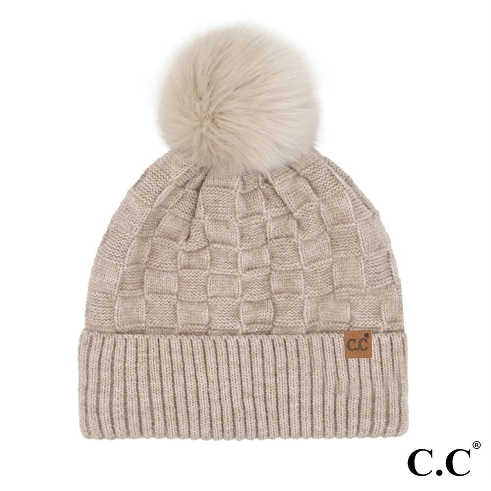 C.C Weaving Texture Pom Beanie | Beige