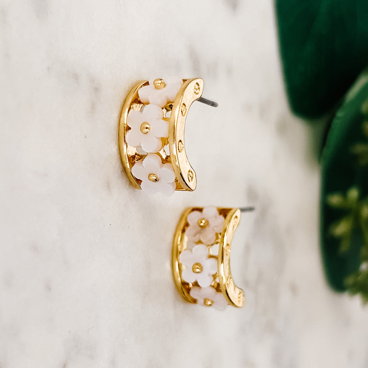 Half-Hoop Flower Earrings 