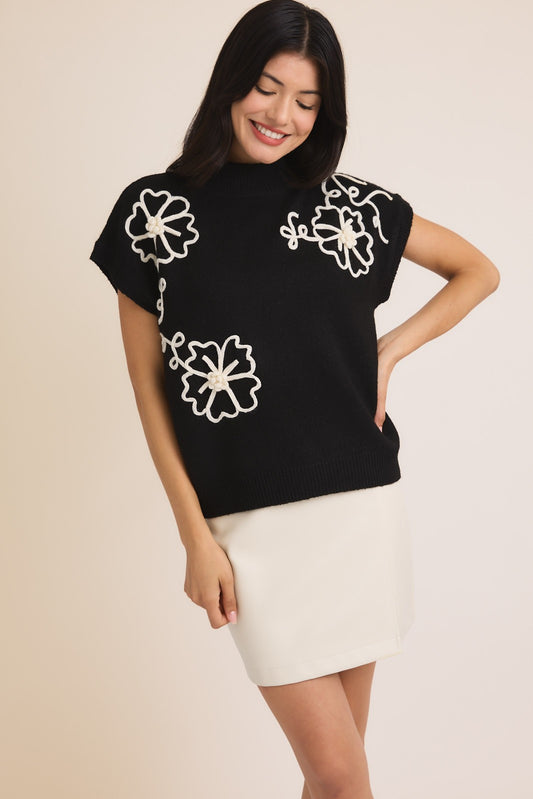 Becca Mock Neck Flower Sweater 