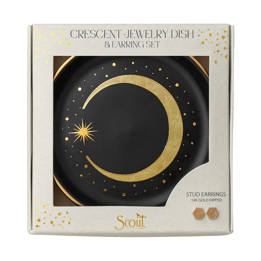 Jewelry Dish & Stud Earring Set | Crescent + Black