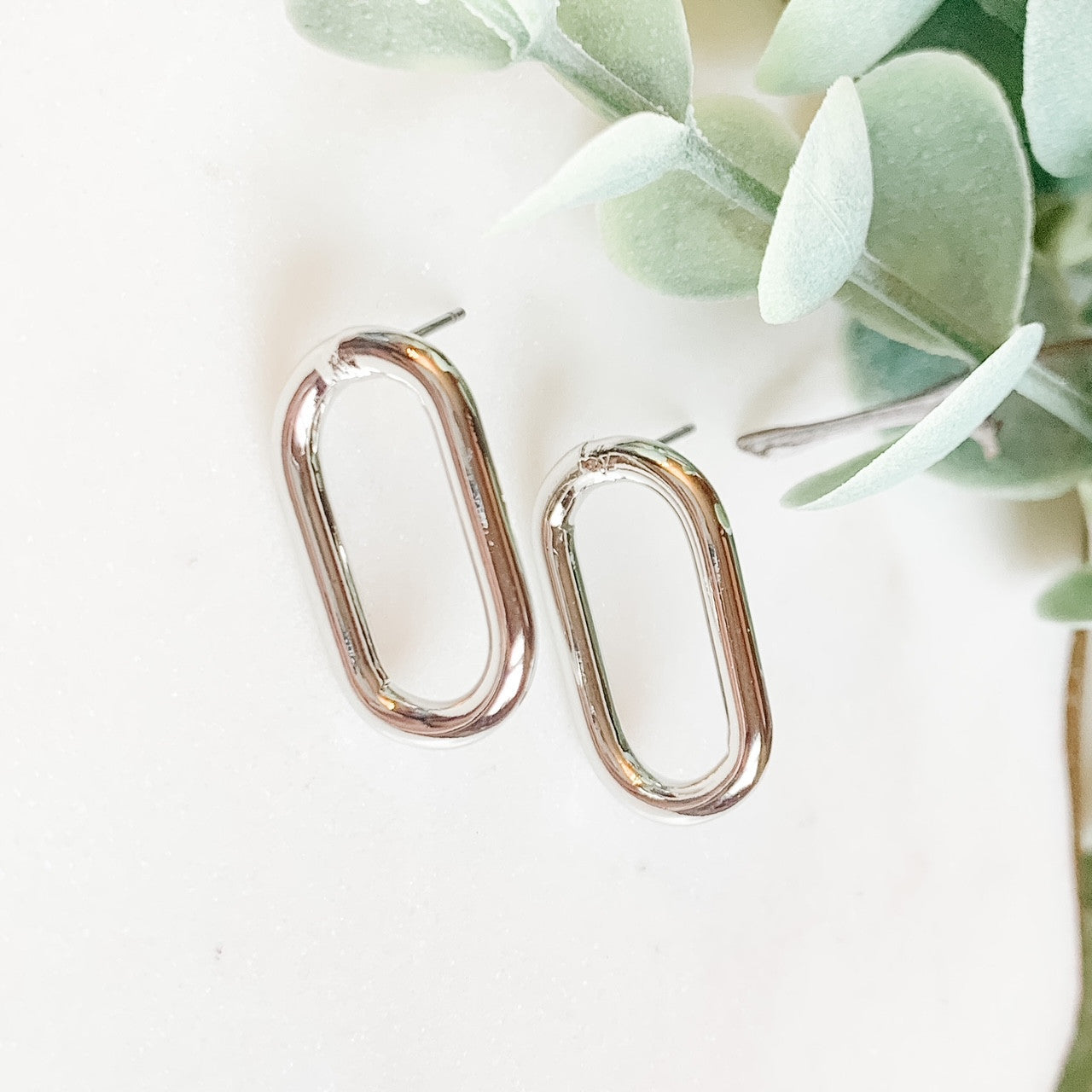 Oval Post Stud Earrings | Silver