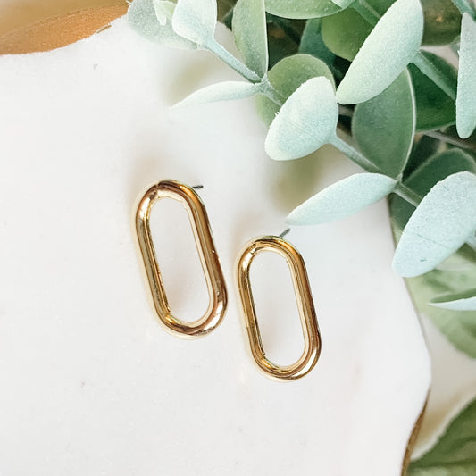 Oval Post Stud Earrings | Gold