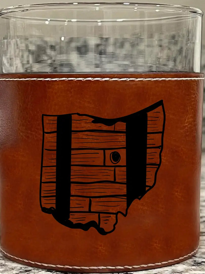 Ohio Bourbon Barrel Faux Leather Rocks Glass