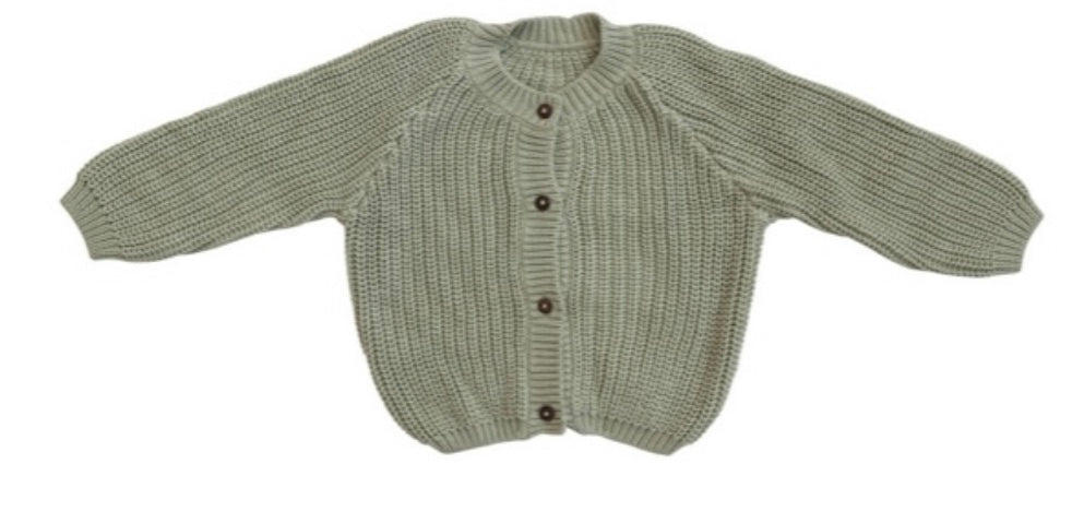 Cotton Knit Baby Cardigan W/ Wood Buttons